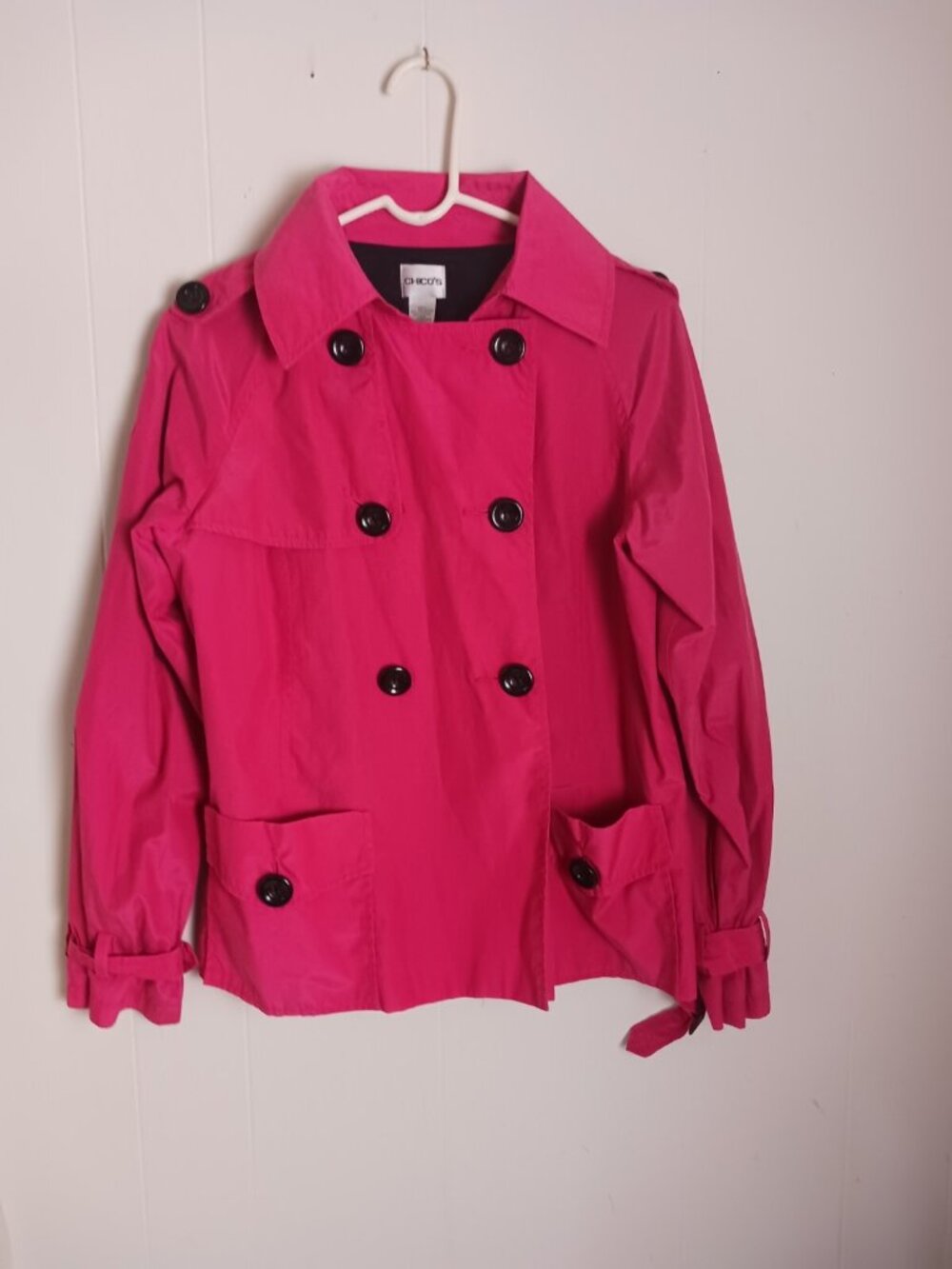 Chicos Size 1 (Med) Pink Pea Coat With Black Buttons Women's